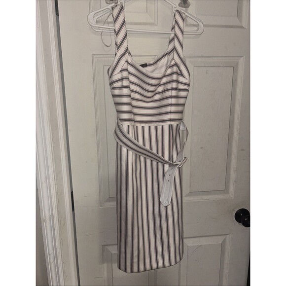 ZARA SZ Medium BELTED STRIPED  Dress Red White Blue - Picture 1 of 8